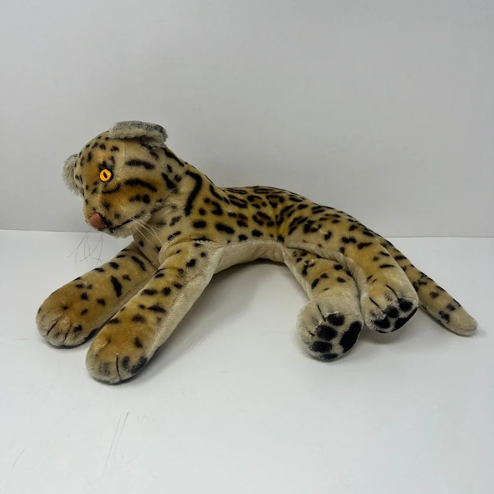 Vtg Steiff Ocelot Ozelot Leopard Plush Mohair 12 Inch Lying Big Cat Orange Eyes‎